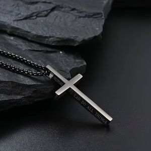 Cross Necklace for Men Black I CAN DO ALL THINGS - PHILIPPIANS